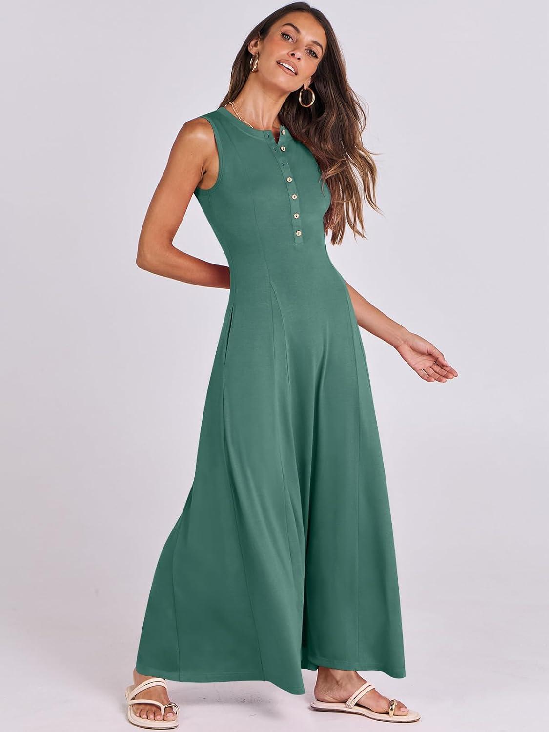 imageANRABESS Women Summer Casual Sleeveless Maxi Sundress Button Fit ampamp Flare ALine Flowy Long Dresses 2025 Beach OutfitsGrass