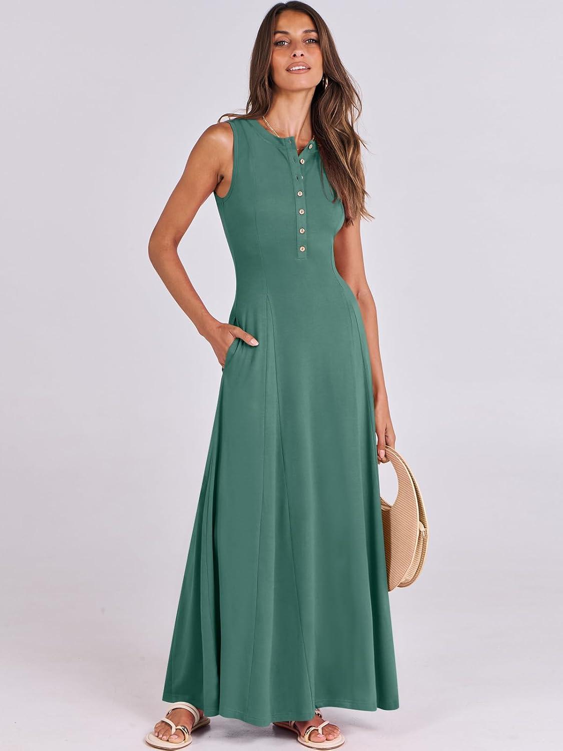 imageANRABESS Women Summer Casual Sleeveless Maxi Sundress Button Fit ampamp Flare ALine Flowy Long Dresses 2025 Beach OutfitsGrass