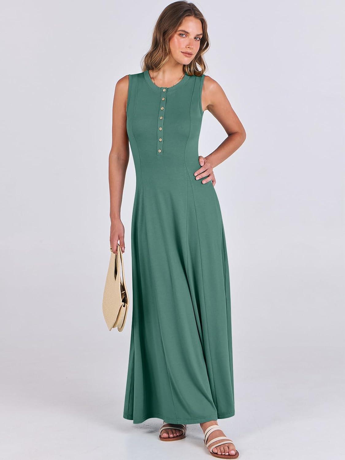 imageANRABESS Women Summer Casual Sleeveless Maxi Sundress Button Fit ampamp Flare ALine Flowy Long Dresses 2025 Beach OutfitsGrass