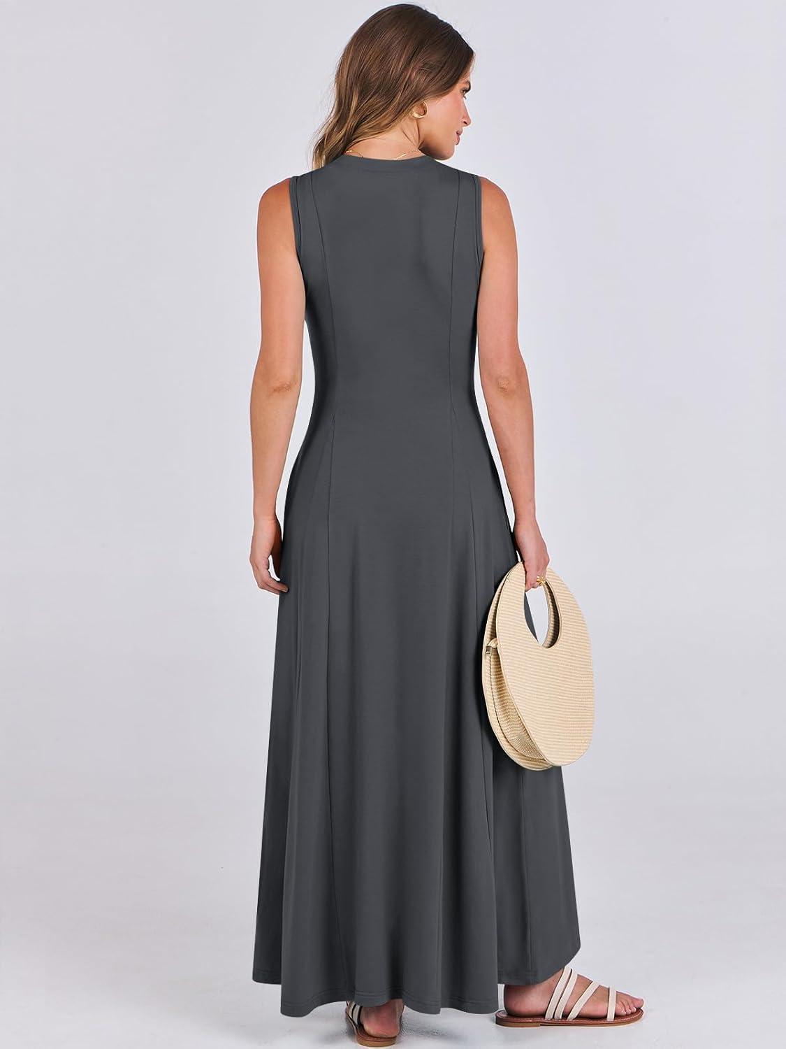 imageANRABESS Women Summer Casual Sleeveless Maxi Sundress Button Fit ampamp Flare ALine Flowy Long Dresses 2025 Beach OutfitsGray Blue