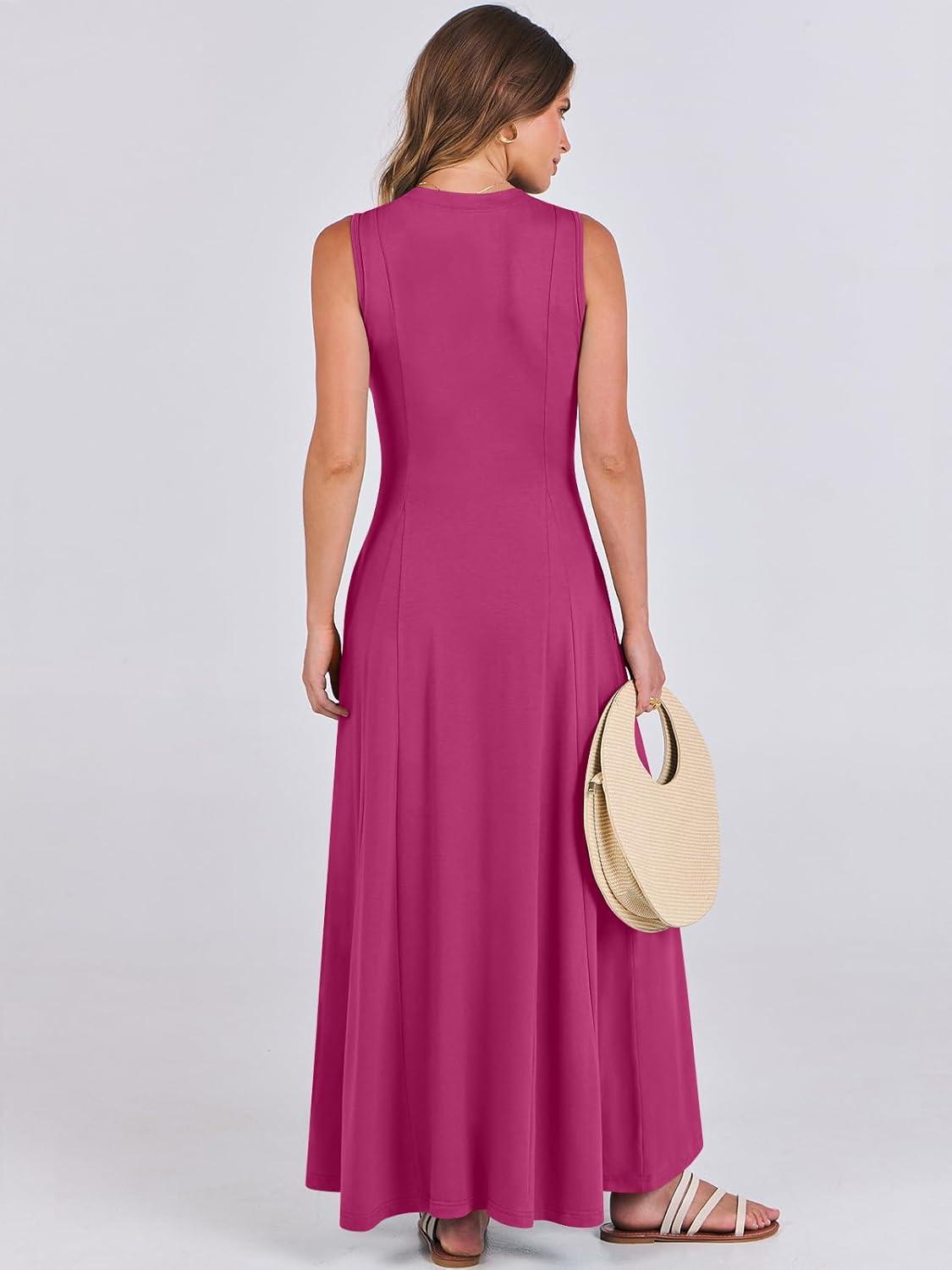 imageANRABESS Women Summer Casual Sleeveless Maxi Sundress Button Fit ampamp Flare ALine Flowy Long Dresses 2025 Beach OutfitsHot Pink