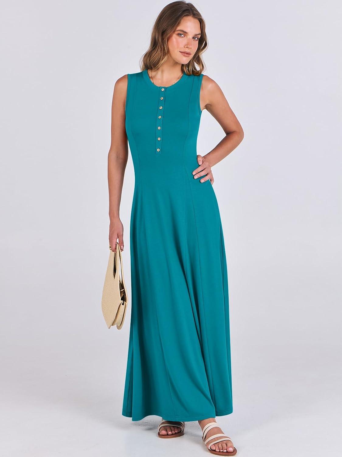 imageANRABESS Women Summer Casual Sleeveless Maxi Sundress Button Fit ampamp Flare ALine Flowy Long Dresses 2025 Beach OutfitsLake