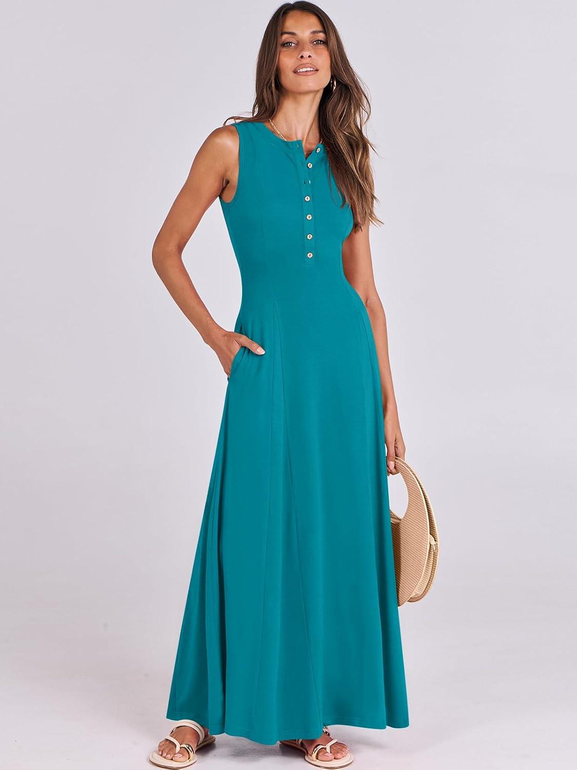 imageANRABESS Women Summer Casual Sleeveless Maxi Sundress Button Fit ampamp Flare ALine Flowy Long Dresses 2025 Beach OutfitsLake