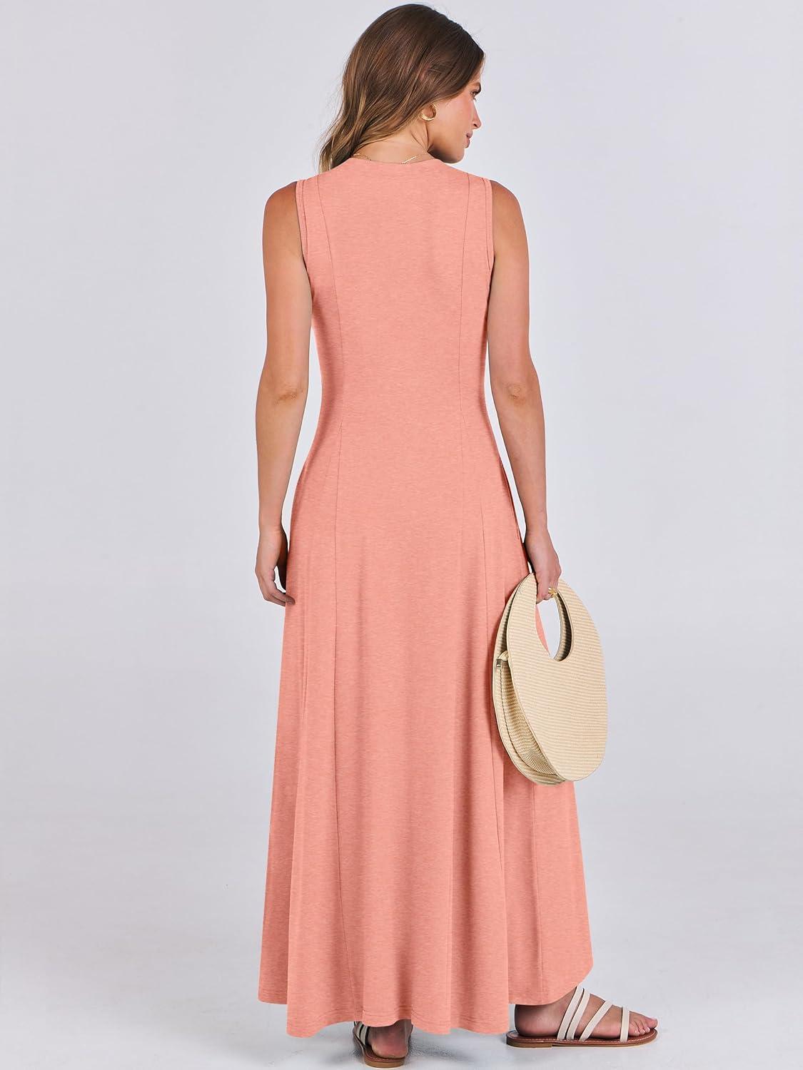 imageANRABESS Women Summer Casual Sleeveless Maxi Sundress Button Fit ampamp Flare ALine Flowy Long Dresses 2025 Beach OutfitsLight Pink