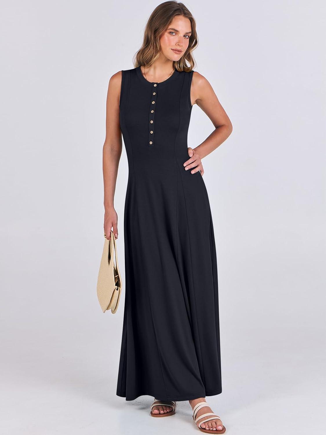 imageANRABESS Women Summer Casual Sleeveless Maxi Sundress Button Fit ampamp Flare ALine Flowy Long Dresses 2025 Beach OutfitsNavy Blue