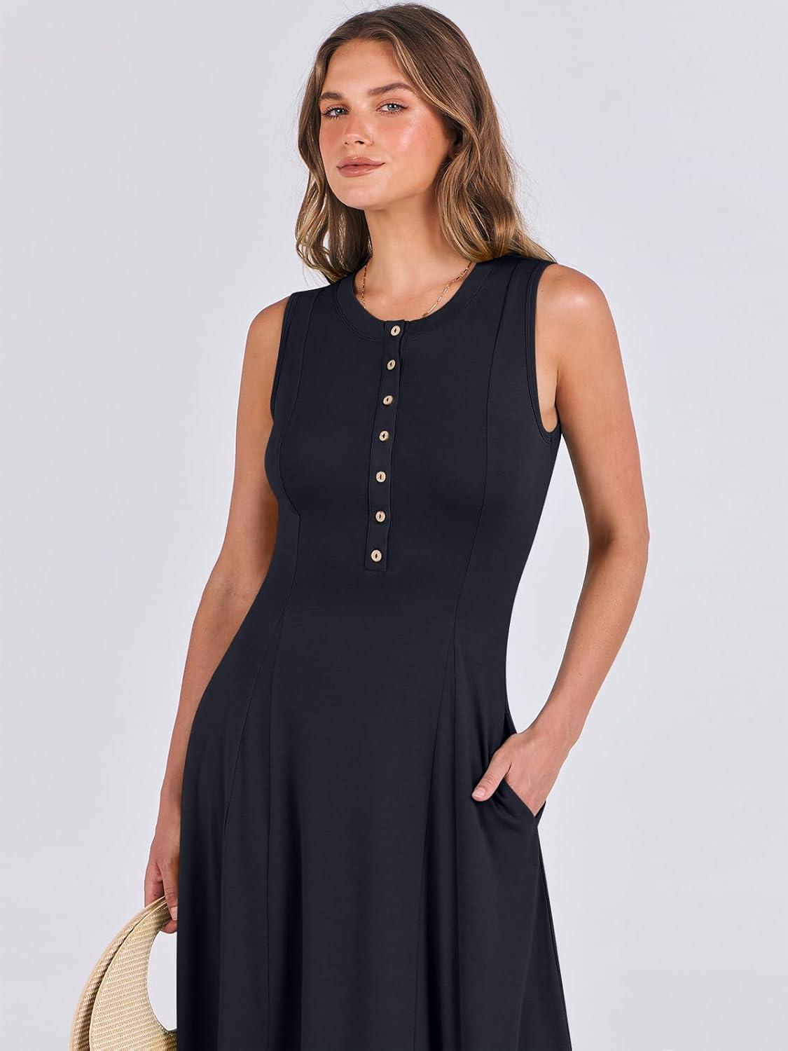 imageANRABESS Women Summer Casual Sleeveless Maxi Sundress Button Fit ampamp Flare ALine Flowy Long Dresses 2025 Beach OutfitsNavy Blue