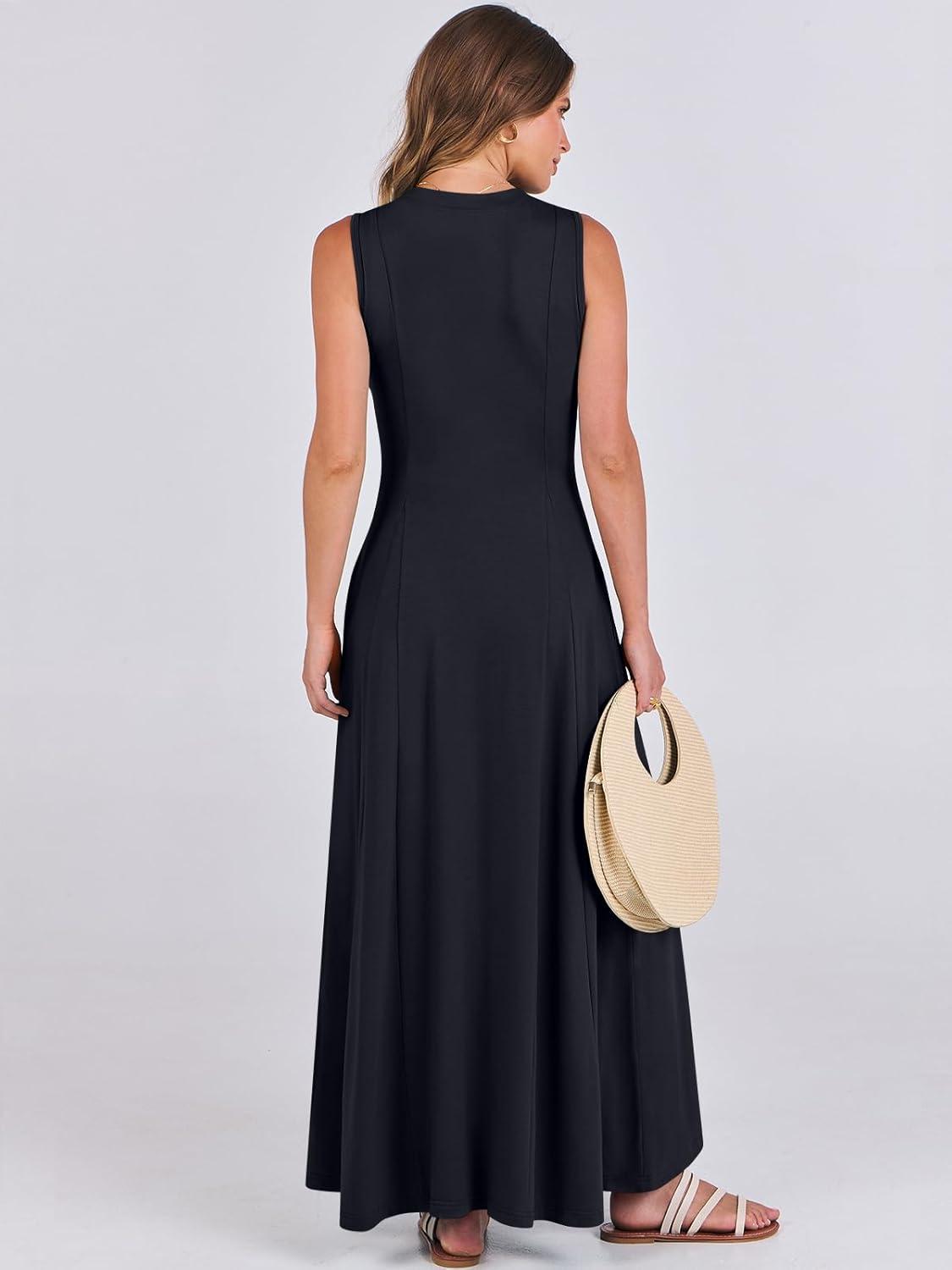 imageANRABESS Women Summer Casual Sleeveless Maxi Sundress Button Fit ampamp Flare ALine Flowy Long Dresses 2025 Beach OutfitsNavy Blue