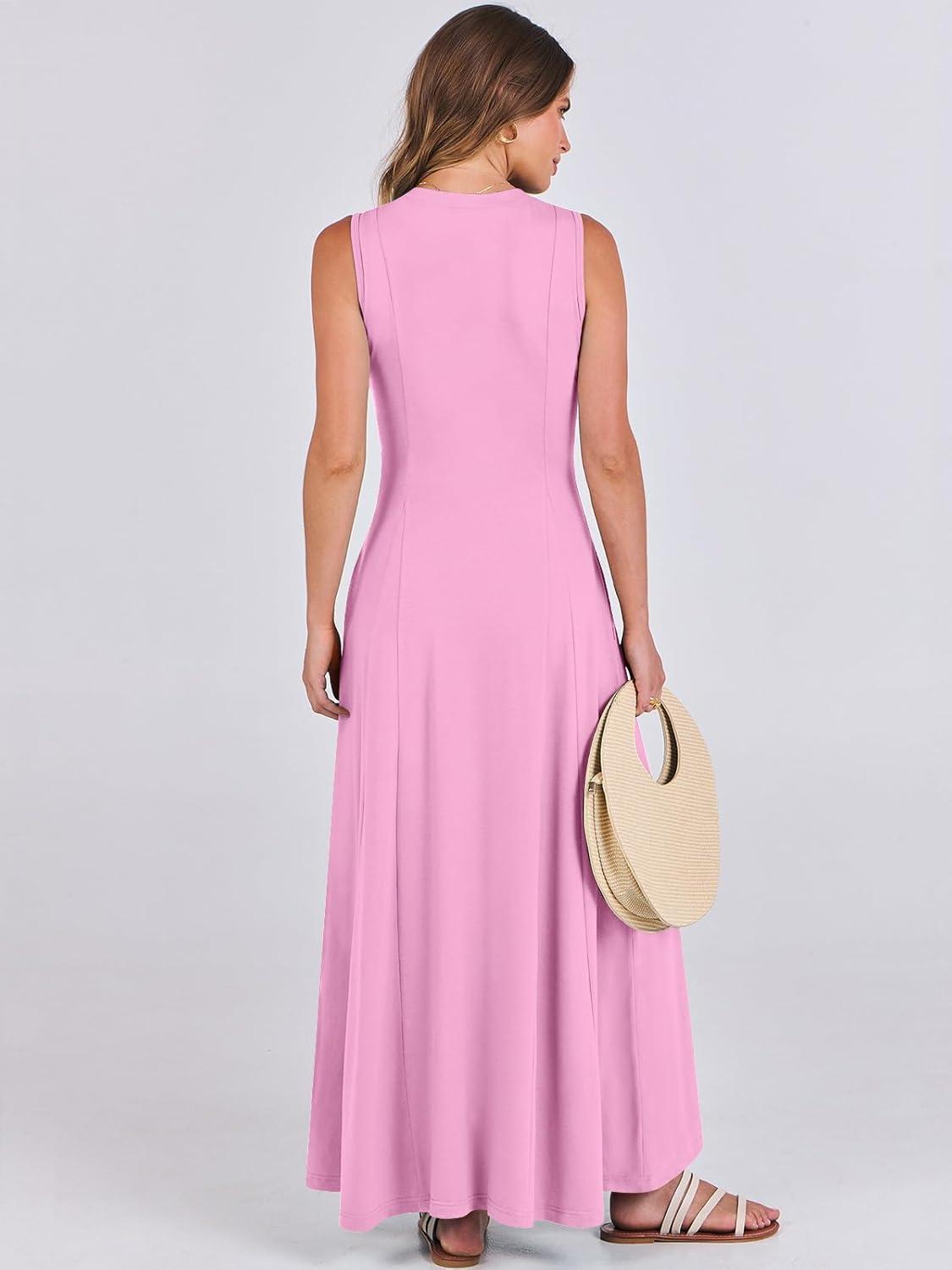 imageANRABESS Women Summer Casual Sleeveless Maxi Sundress Button Fit ampamp Flare ALine Flowy Long Dresses 2025 Beach OutfitsPink