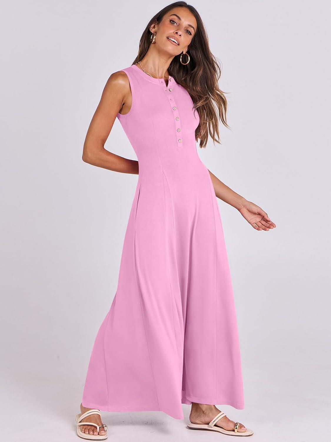 imageANRABESS Women Summer Casual Sleeveless Maxi Sundress Button Fit ampamp Flare ALine Flowy Long Dresses 2025 Beach OutfitsPink