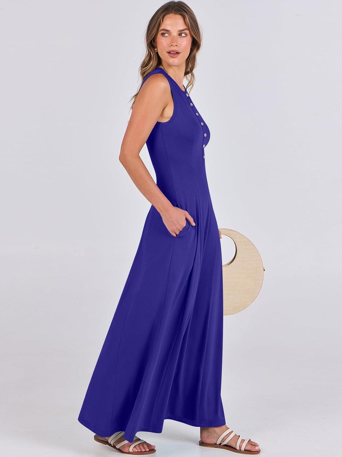 imageANRABESS Women Summer Casual Sleeveless Maxi Sundress Button Fit ampamp Flare ALine Flowy Long Dresses 2025 Beach OutfitsRoyal Blue