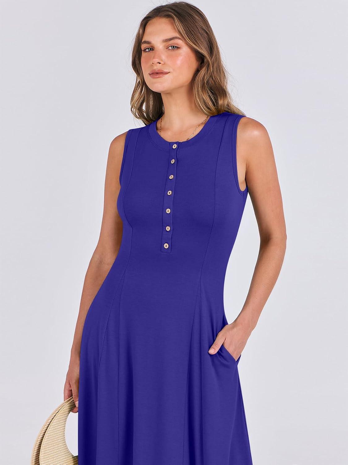 imageANRABESS Women Summer Casual Sleeveless Maxi Sundress Button Fit ampamp Flare ALine Flowy Long Dresses 2025 Beach OutfitsRoyal Blue