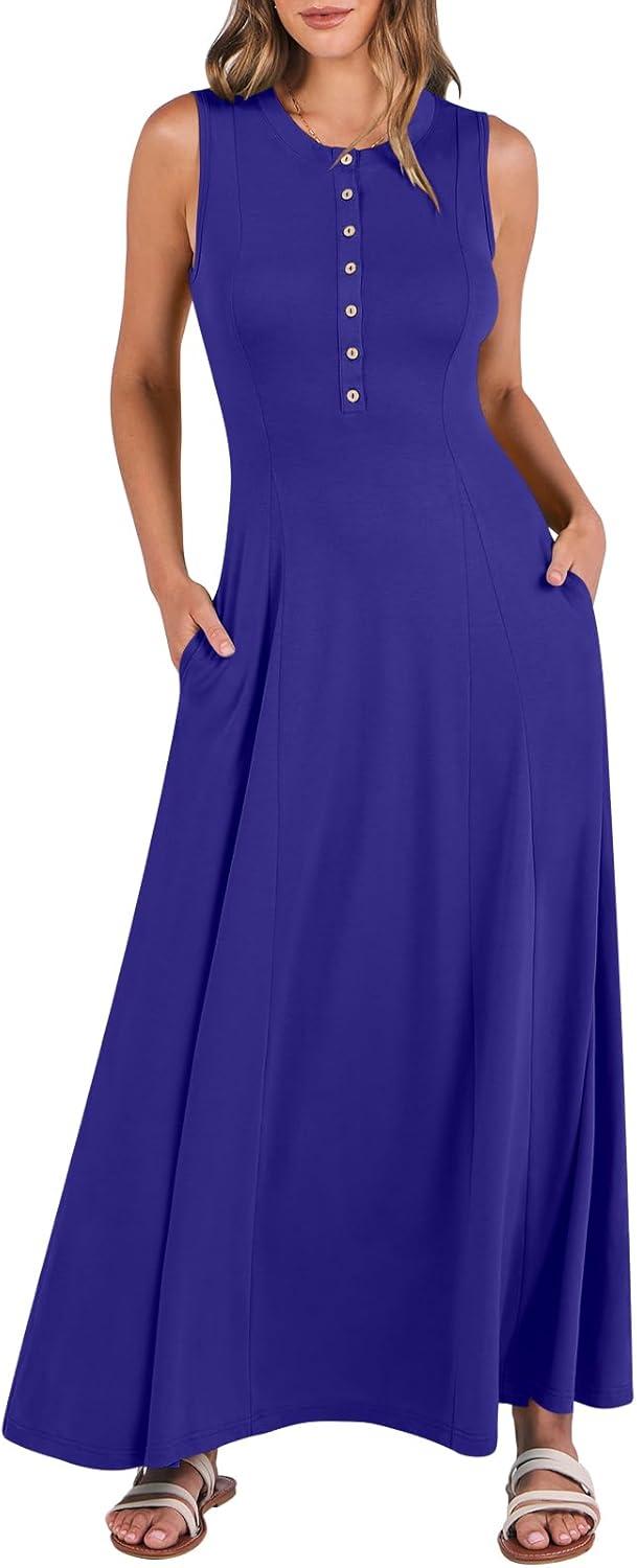 imageANRABESS Women Summer Casual Sleeveless Maxi Sundress Button Fit ampamp Flare ALine Flowy Long Dresses 2025 Beach OutfitsRoyal Blue