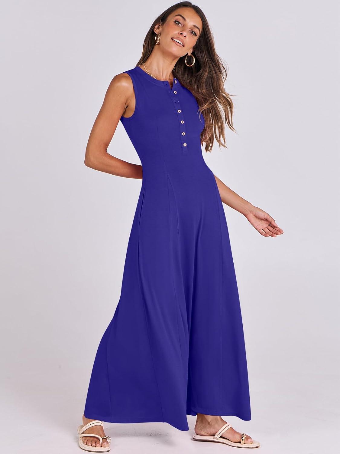 imageANRABESS Women Summer Casual Sleeveless Maxi Sundress Button Fit ampamp Flare ALine Flowy Long Dresses 2025 Beach OutfitsRoyal Blue