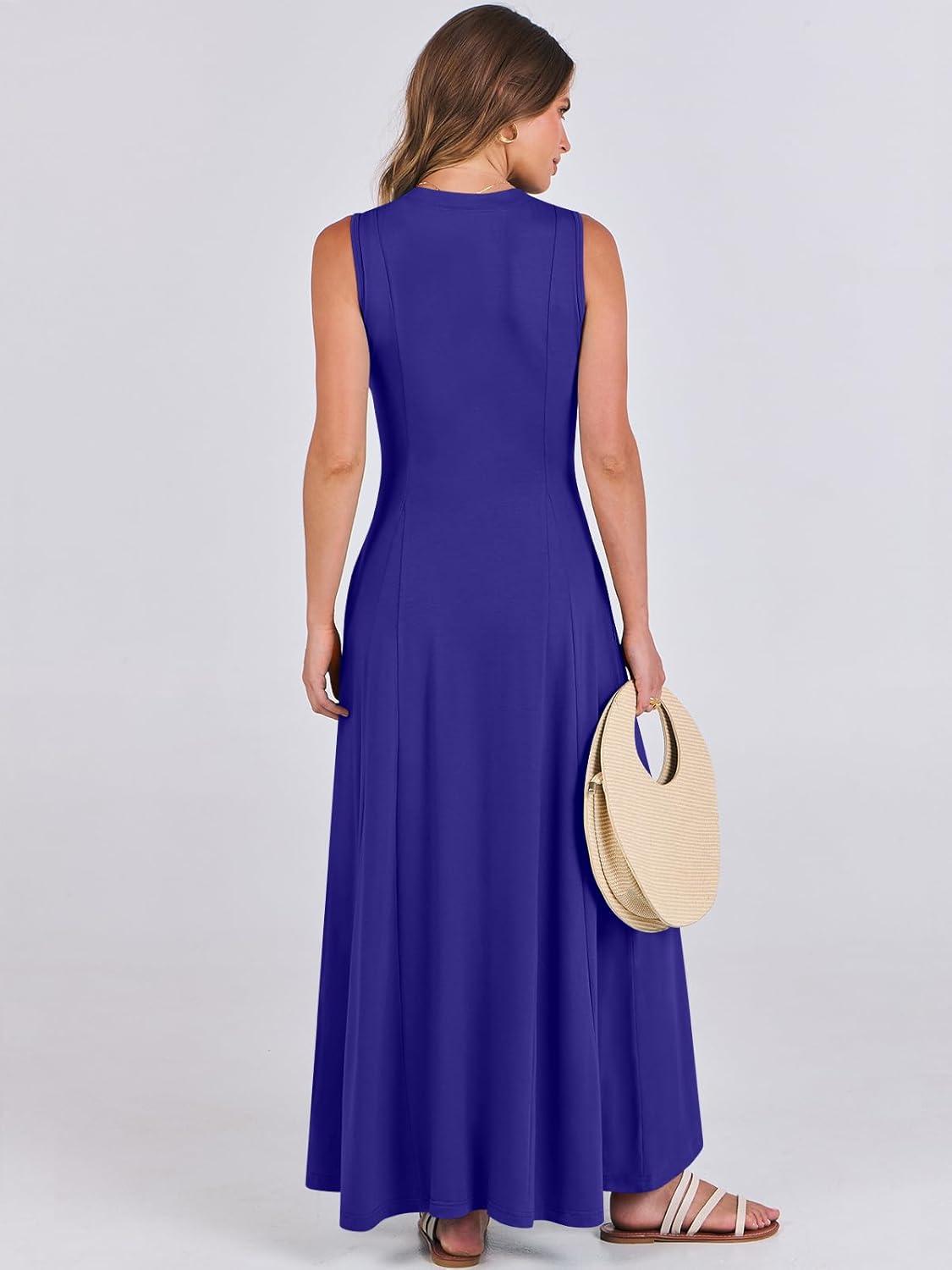 imageANRABESS Women Summer Casual Sleeveless Maxi Sundress Button Fit ampamp Flare ALine Flowy Long Dresses 2025 Beach OutfitsRoyal Blue