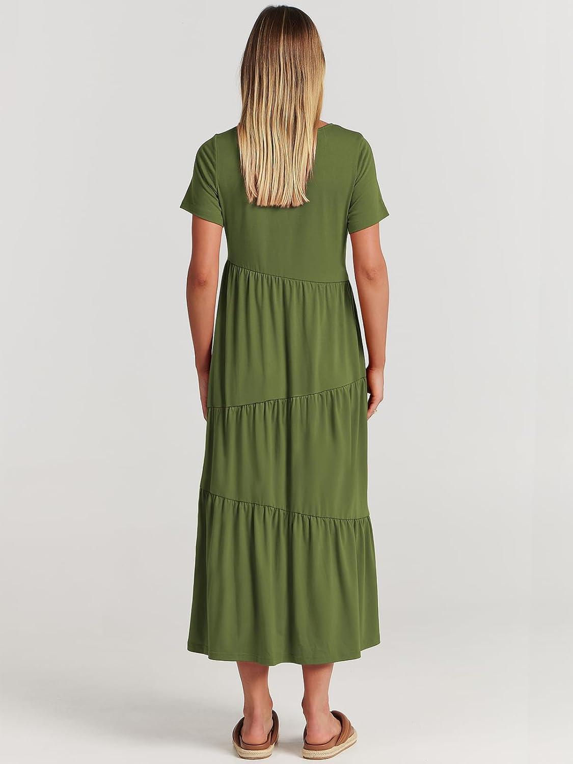 imageANRABESS Women Summer Maxi Dress Short Sleeve Swing Casual Asymmetric Tiered Vacation Long Beach Sundress OutfitsArmy Green