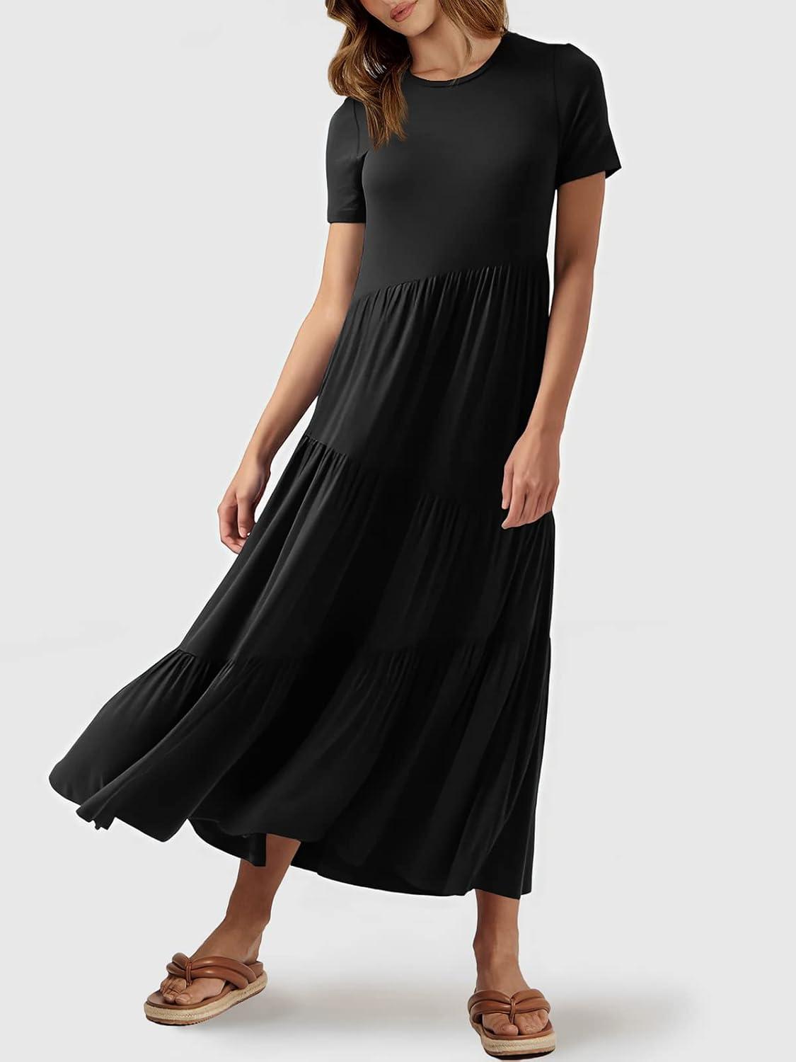 imageANRABESS Women Summer Maxi Dress Short Sleeve Swing Casual Asymmetric Tiered Vacation Long Beach Sundress OutfitsBlack