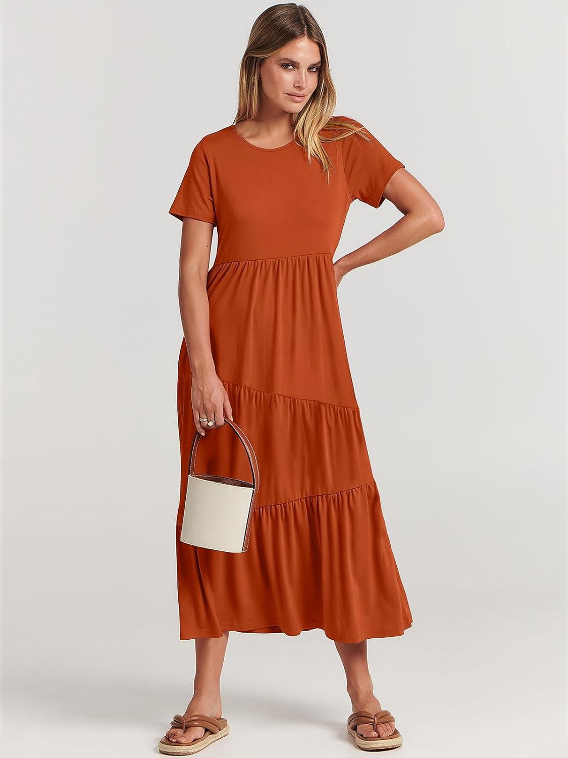 imageANRABESS Women Summer Maxi Dress Short Sleeve Swing Casual Asymmetric Tiered Vacation Long Beach Sundress OutfitsBrick Red