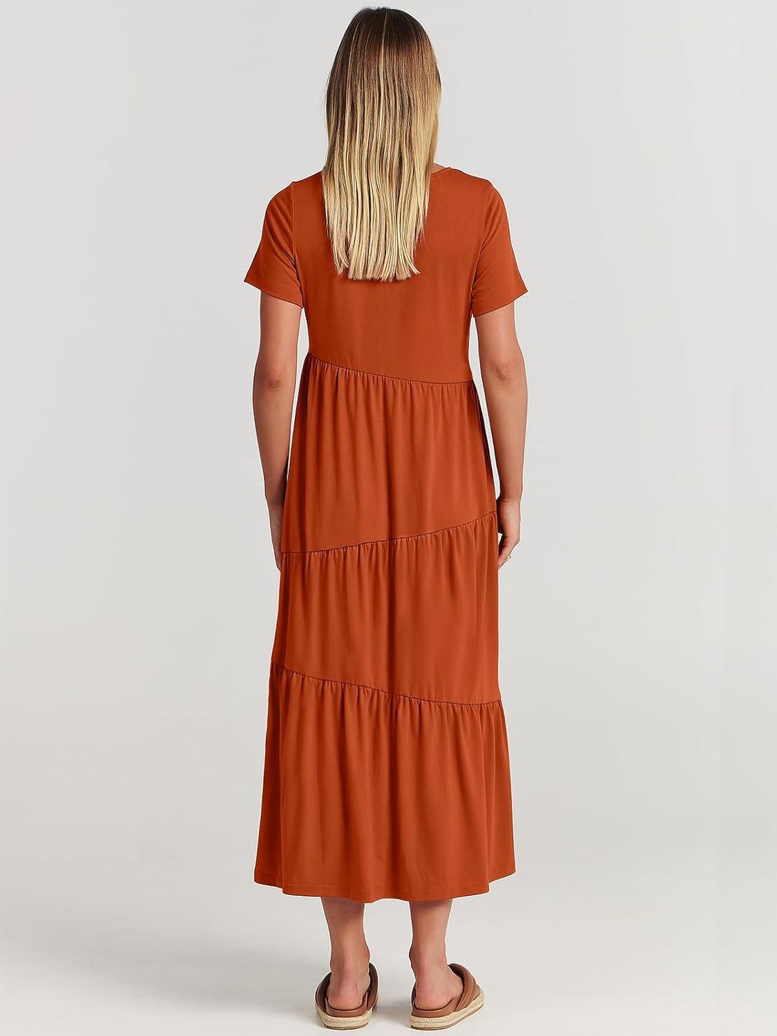 imageANRABESS Women Summer Maxi Dress Short Sleeve Swing Casual Asymmetric Tiered Vacation Long Beach Sundress OutfitsBrick Red