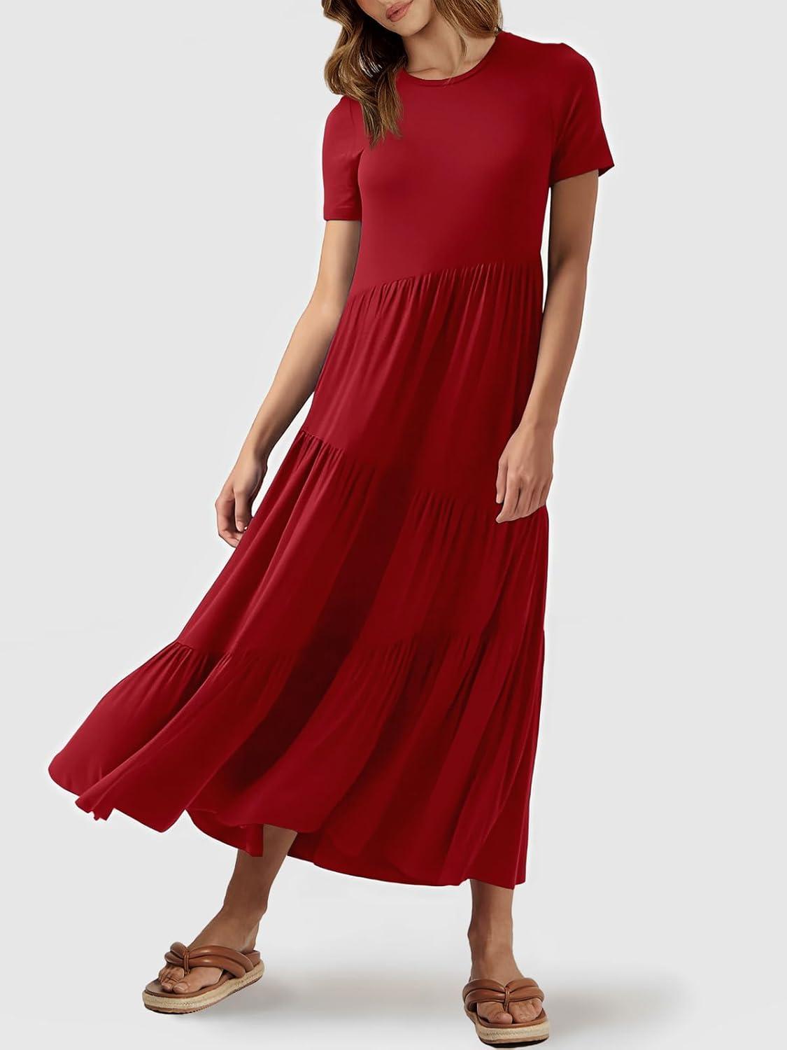 imageANRABESS Women Summer Maxi Dress Short Sleeve Swing Casual Asymmetric Tiered Vacation Long Beach Sundress OutfitsBurgundy