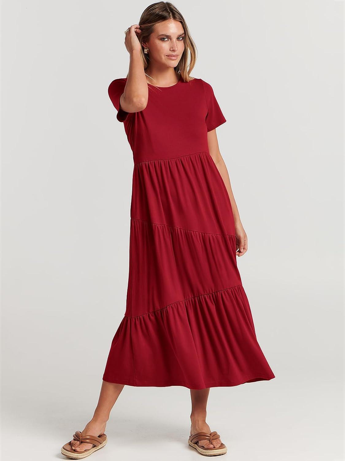 imageANRABESS Women Summer Maxi Dress Short Sleeve Swing Casual Asymmetric Tiered Vacation Long Beach Sundress OutfitsBurgundy