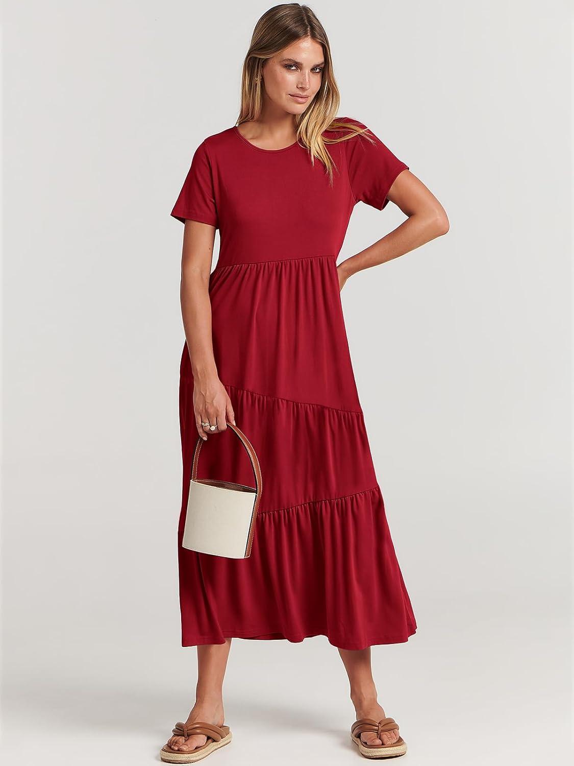 imageANRABESS Women Summer Maxi Dress Short Sleeve Swing Casual Asymmetric Tiered Vacation Long Beach Sundress OutfitsBurgundy