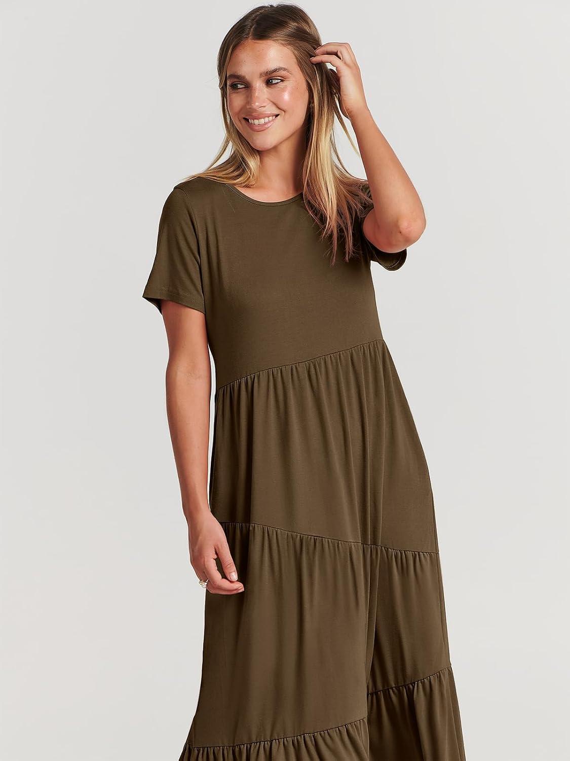 imageANRABESS Women Summer Maxi Dress Short Sleeve Swing Casual Asymmetric Tiered Vacation Long Beach Sundress OutfitsCoffee