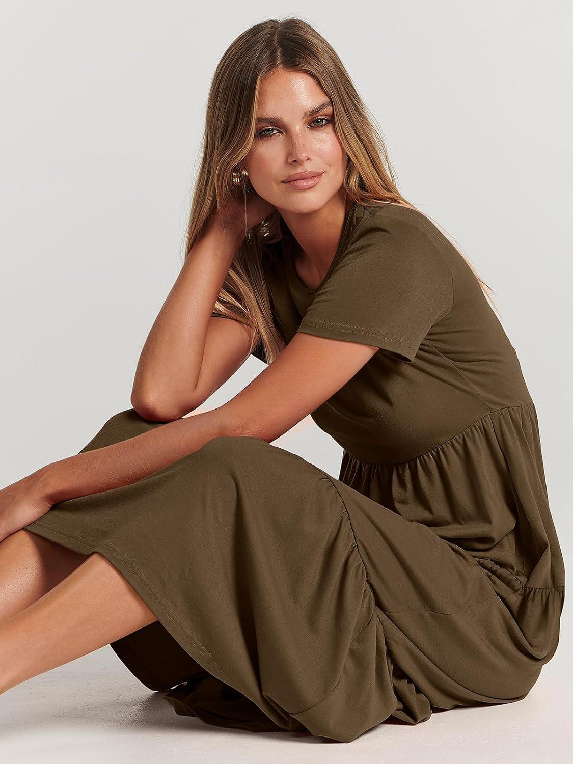 imageANRABESS Women Summer Maxi Dress Short Sleeve Swing Casual Asymmetric Tiered Vacation Long Beach Sundress OutfitsCoffee