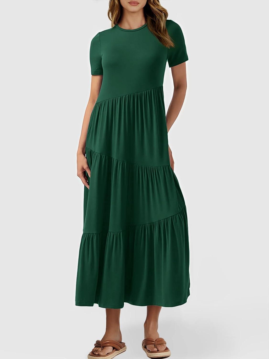 imageANRABESS Women Summer Maxi Dress Short Sleeve Swing Casual Asymmetric Tiered Vacation Long Beach Sundress OutfitsDeep Green