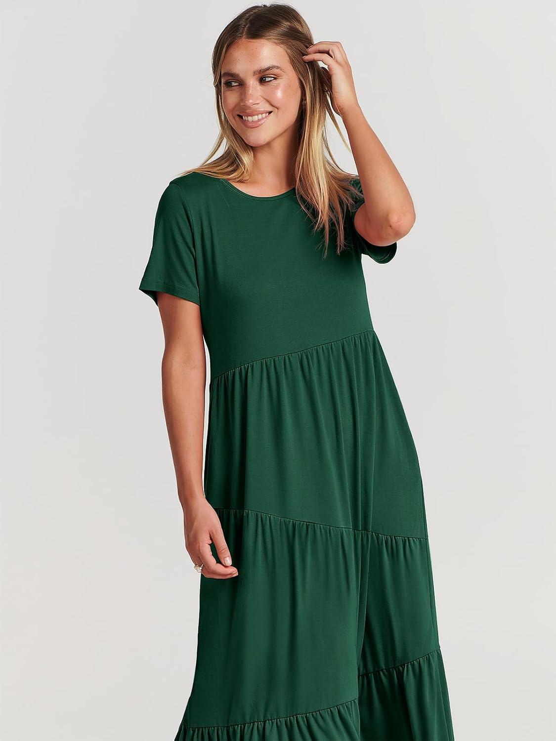 imageANRABESS Women Summer Maxi Dress Short Sleeve Swing Casual Asymmetric Tiered Vacation Long Beach Sundress OutfitsDeep Green