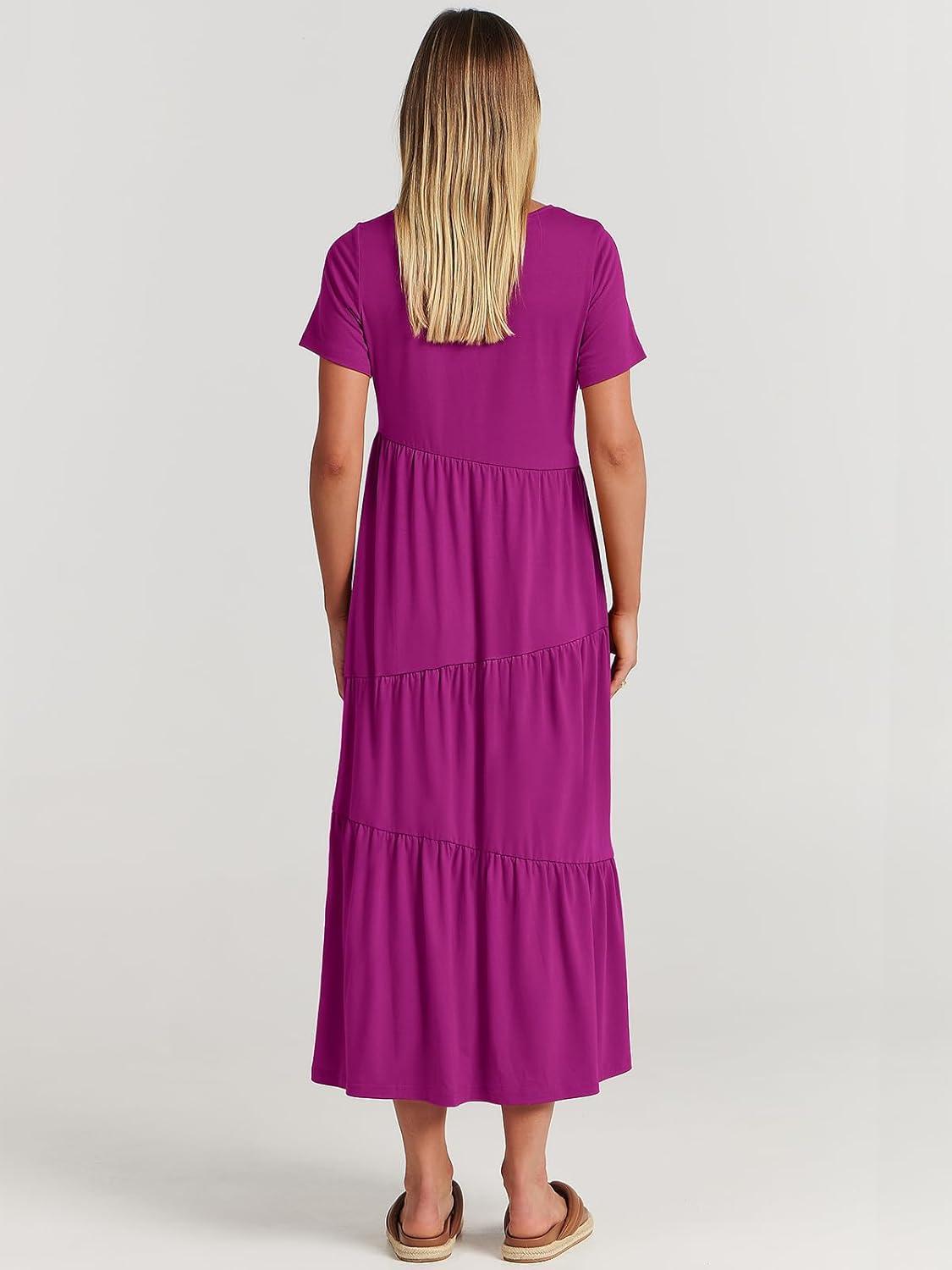 imageANRABESS Women Summer Maxi Dress Short Sleeve Swing Casual Asymmetric Tiered Vacation Long Beach Sundress OutfitsFuchsia