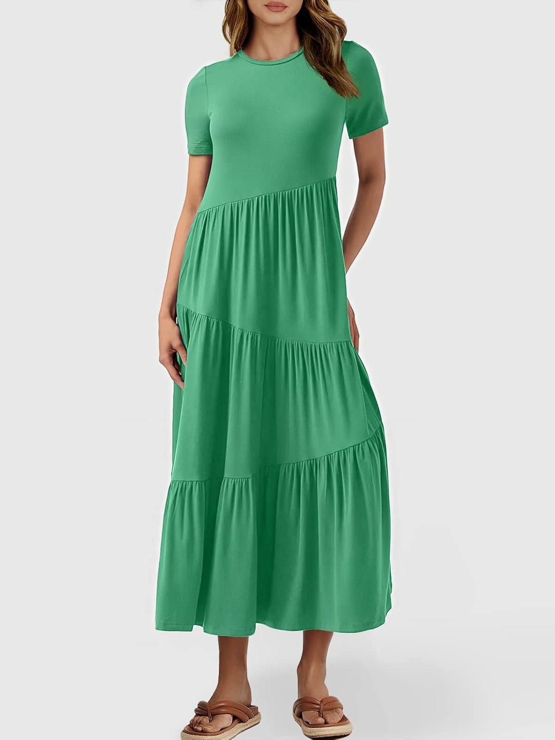 imageANRABESS Women Summer Maxi Dress Short Sleeve Swing Casual Asymmetric Tiered Vacation Long Beach Sundress OutfitsGrass