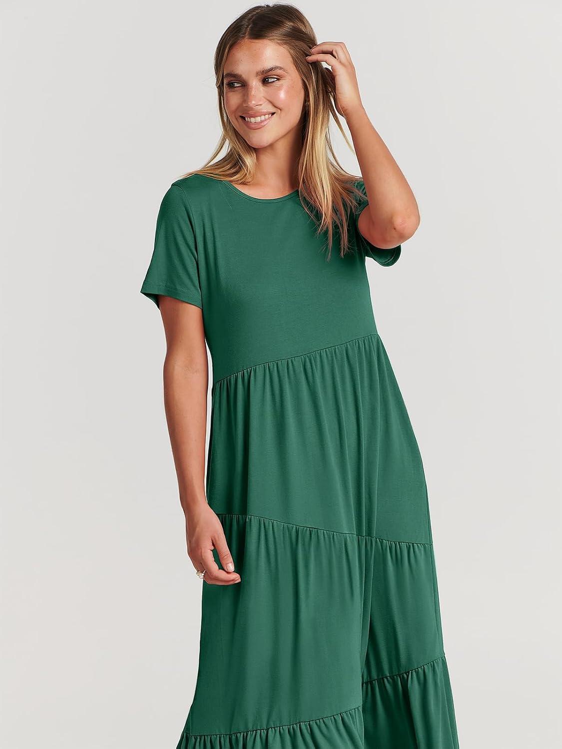 imageANRABESS Women Summer Maxi Dress Short Sleeve Swing Casual Asymmetric Tiered Vacation Long Beach Sundress OutfitsGreen