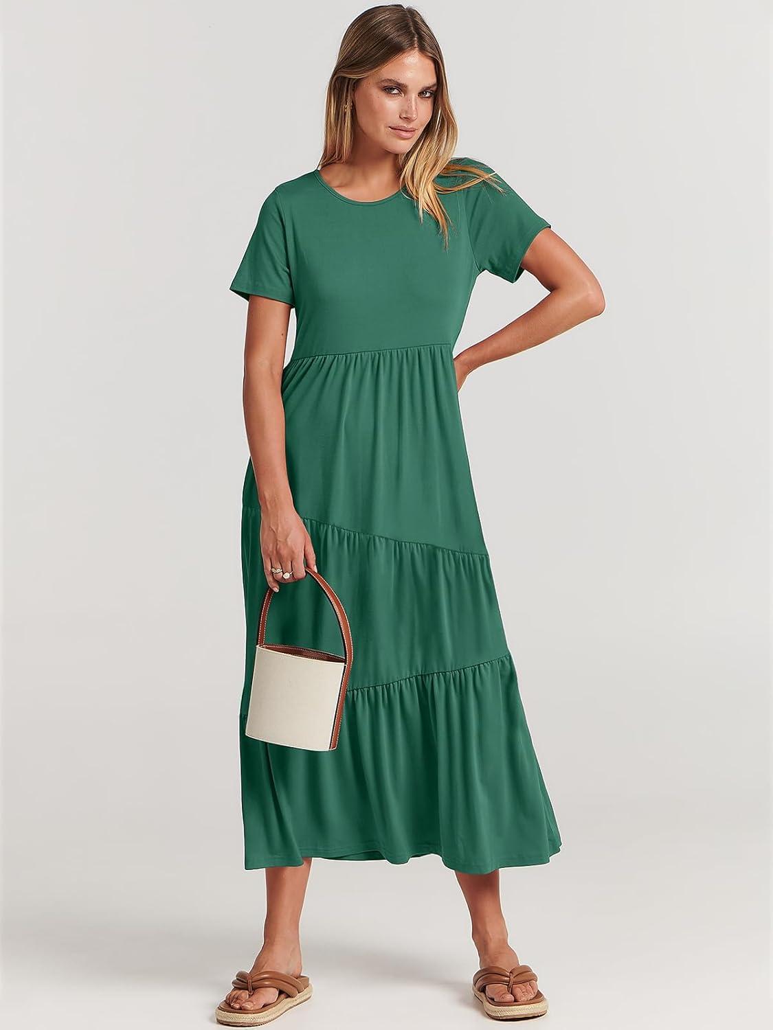 imageANRABESS Women Summer Maxi Dress Short Sleeve Swing Casual Asymmetric Tiered Vacation Long Beach Sundress OutfitsGreen