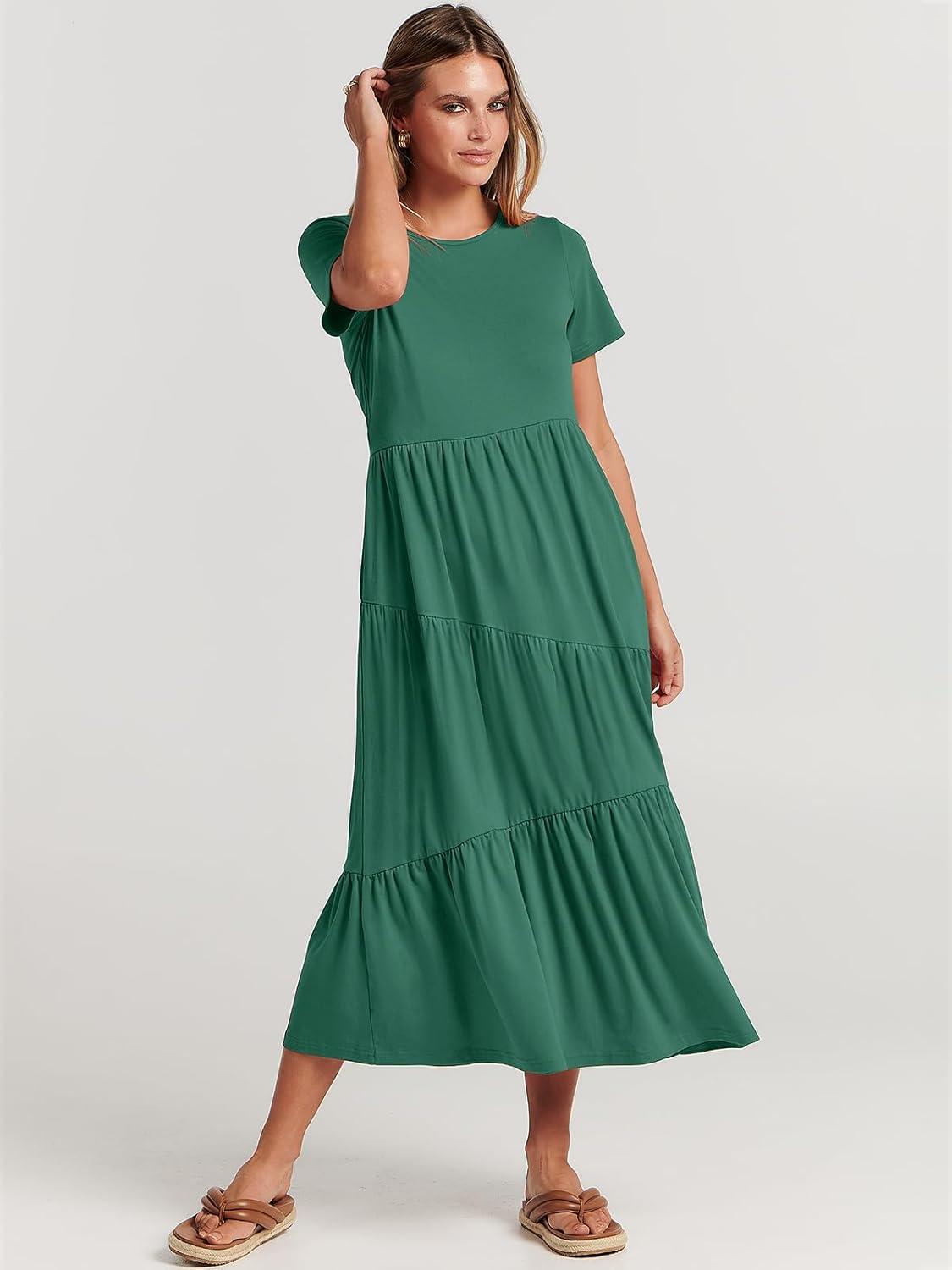 imageANRABESS Women Summer Maxi Dress Short Sleeve Swing Casual Asymmetric Tiered Vacation Long Beach Sundress OutfitsGreen