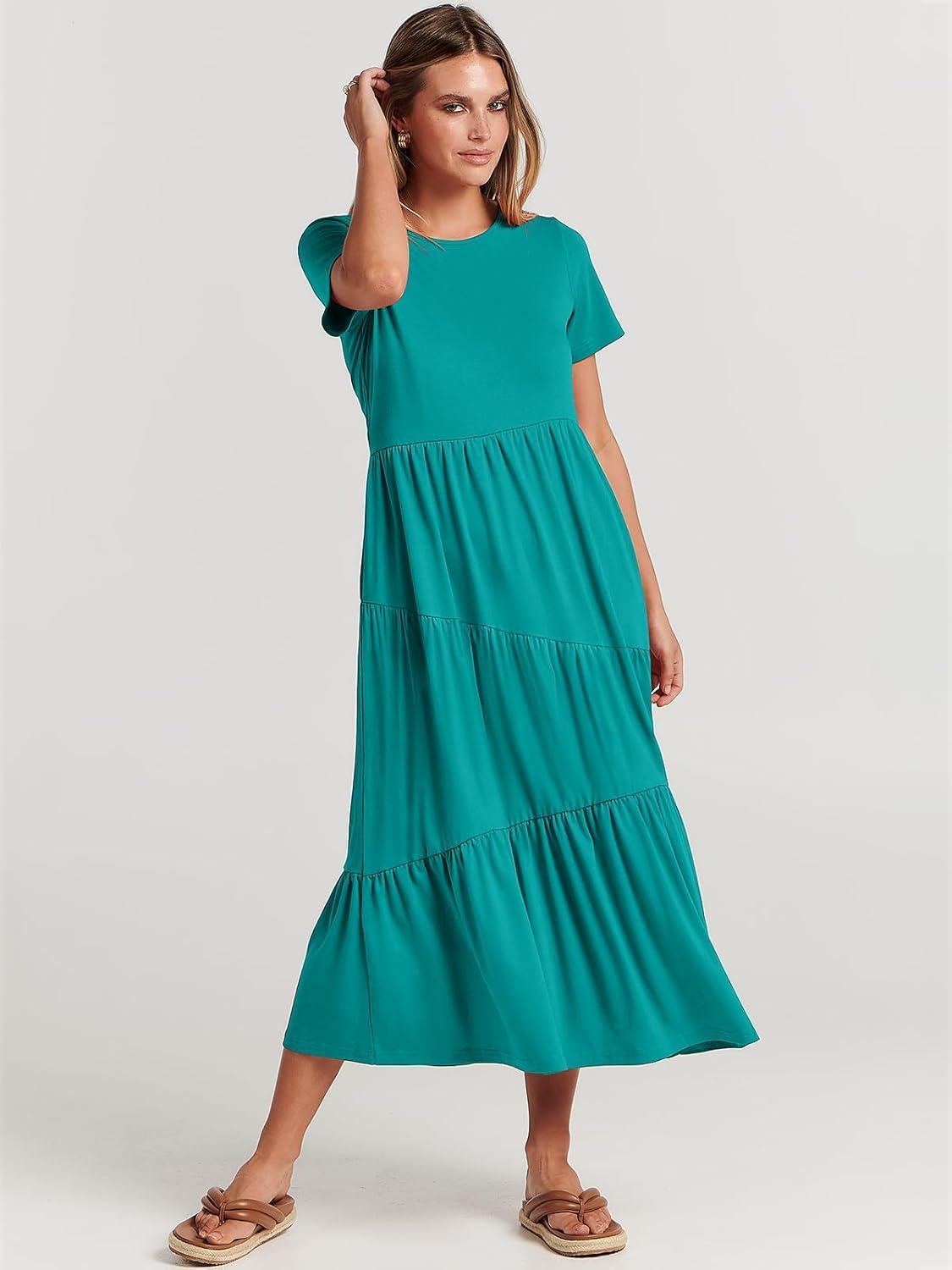 imageANRABESS Women Summer Maxi Dress Short Sleeve Swing Casual Asymmetric Tiered Vacation Long Beach Sundress OutfitsLake