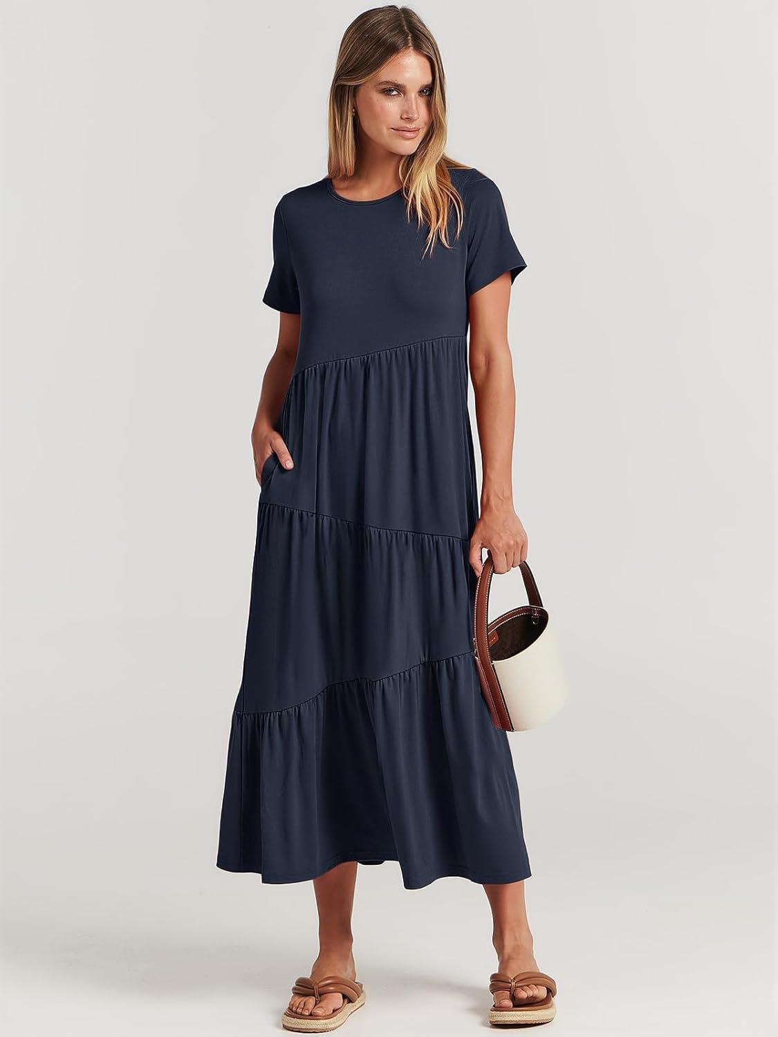 imageANRABESS Women Summer Maxi Dress Short Sleeve Swing Casual Asymmetric Tiered Vacation Long Beach Sundress OutfitsNavy Blue