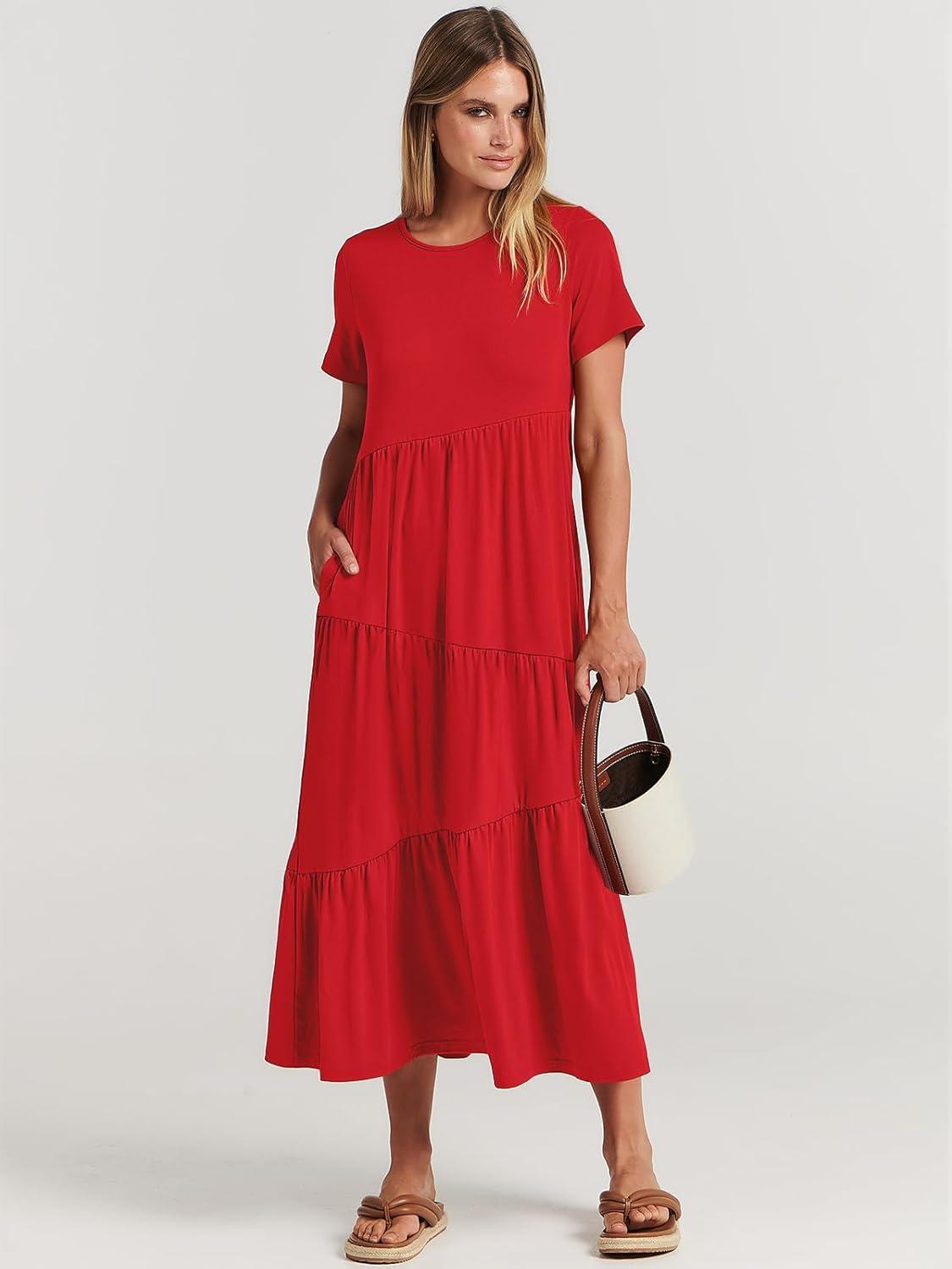 imageANRABESS Women Summer Maxi Dress Short Sleeve Swing Casual Asymmetric Tiered Vacation Long Beach Sundress OutfitsRed