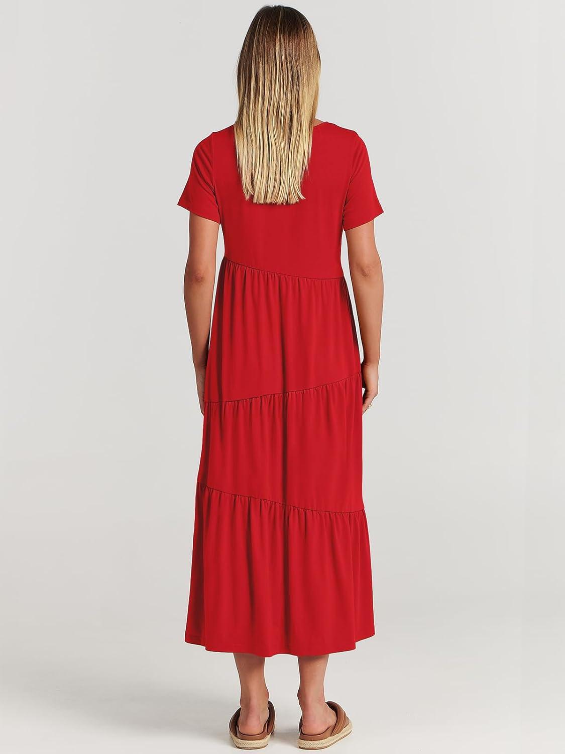 imageANRABESS Women Summer Maxi Dress Short Sleeve Swing Casual Asymmetric Tiered Vacation Long Beach Sundress OutfitsRed