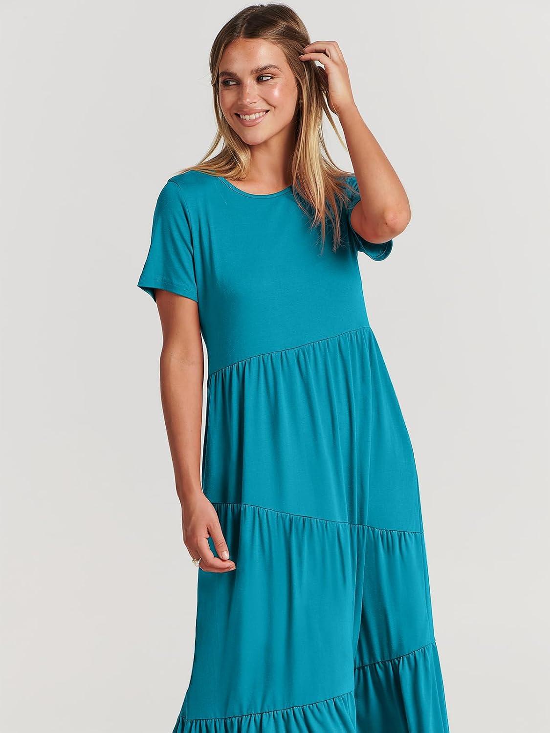 imageANRABESS Women Summer Maxi Dress Short Sleeve Swing Casual Asymmetric Tiered Vacation Long Beach Sundress OutfitsSky Blue