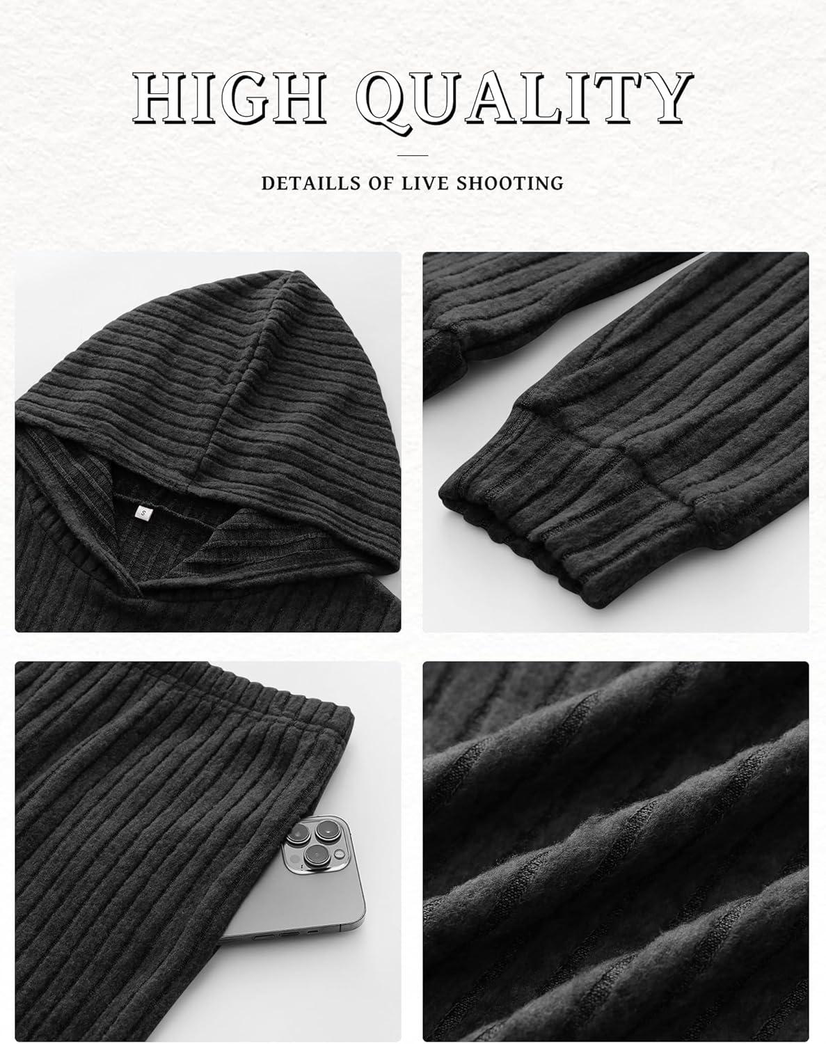 imageANRABESS Womens 2 Piece Lounge Pajama Sets Ribbed Knit Long Sleeve Hoodies Tops Matching Pants Casual Fall Sleepwear OutfitsBlack