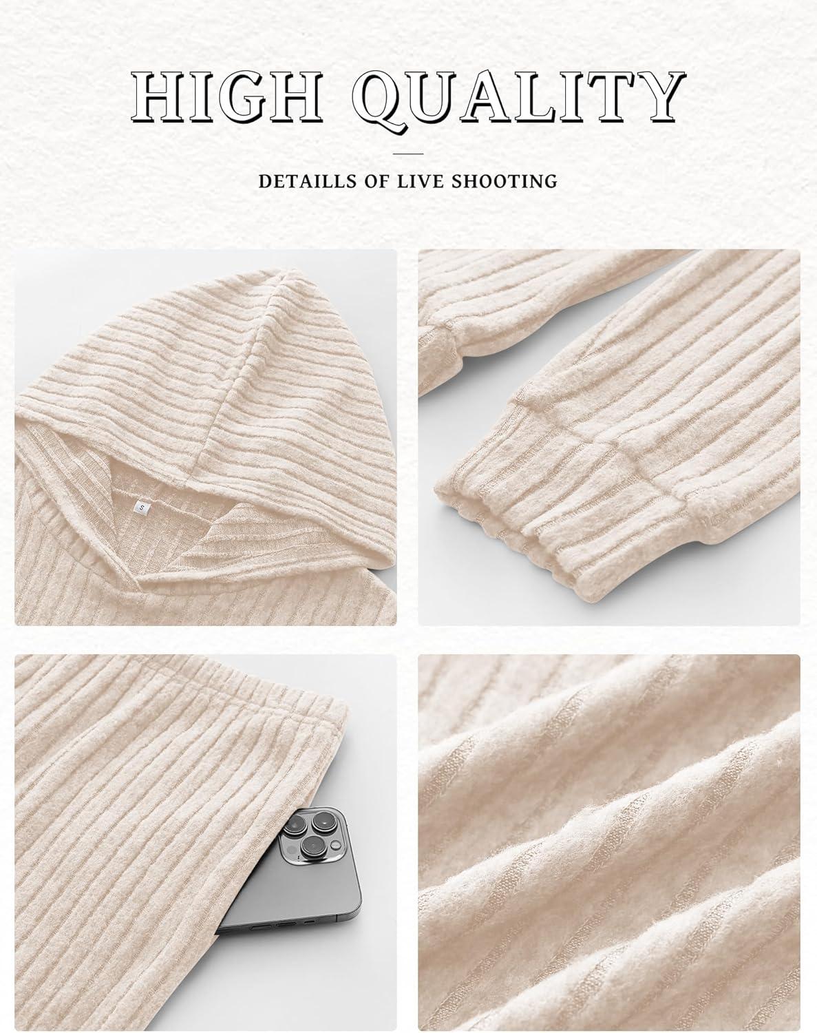 imageANRABESS Womens 2 Piece Lounge Pajama Sets Ribbed Knit Long Sleeve Hoodies Tops Matching Pants Casual Fall Sleepwear OutfitsLight Khaki