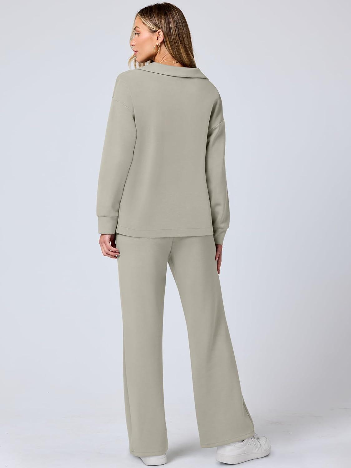 imageANRABESS Womens 2 Piece Outfits Lounge Sets Casual Long Sleeve Sweatsuits Polo Top Wide Leg Pants Fall Sweat Matching SetsPeytoe