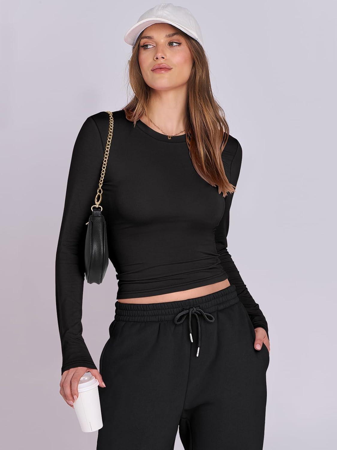 imageANRABESS Womens 2 Piece Sweatsuits Long Sleeve Tight Shirt Tops Joggers Fleece Sweatpants Sets 2025 Fall Sweat Lounge OutfitsBlack