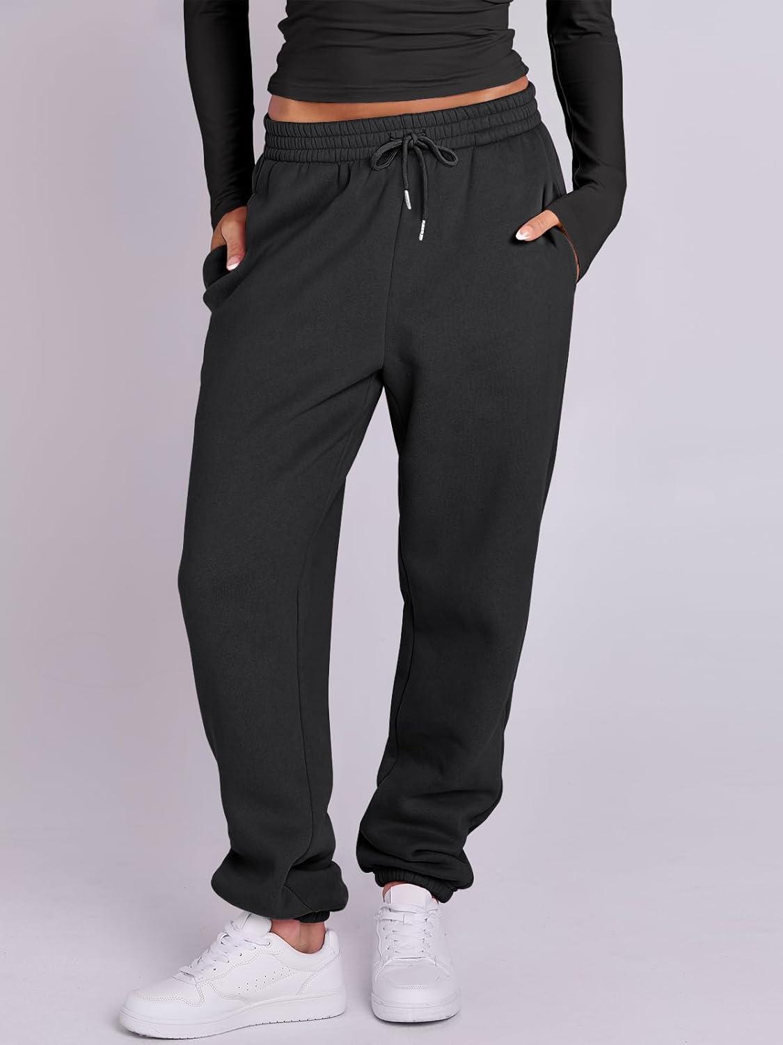 imageANRABESS Womens 2 Piece Sweatsuits Long Sleeve Tight Shirt Tops Joggers Fleece Sweatpants Sets 2025 Fall Sweat Lounge OutfitsBlack