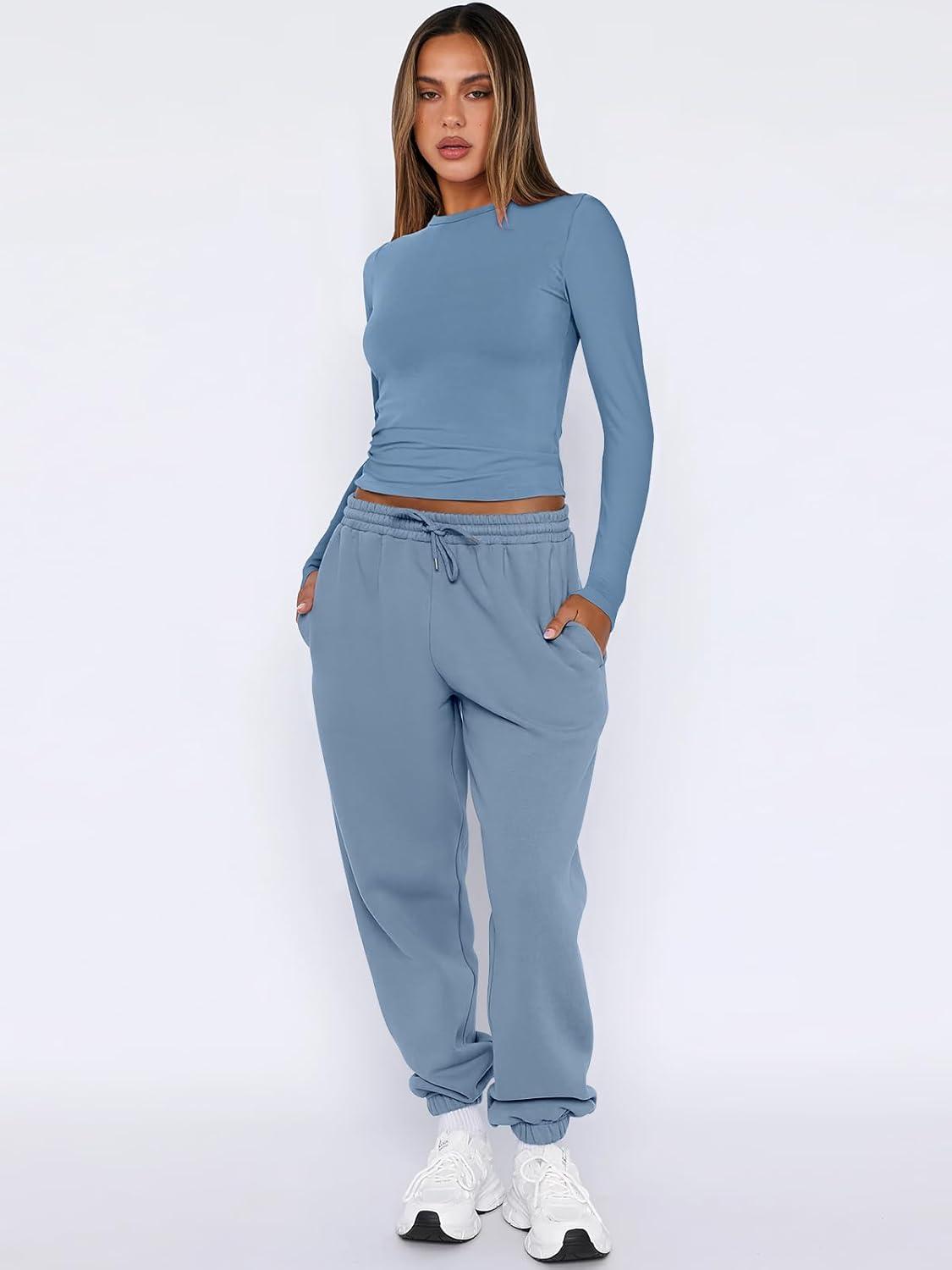 imageANRABESS Womens 2 Piece Sweatsuits Long Sleeve Tight Shirt Tops Joggers Fleece Sweatpants Sets 2025 Fall Sweat Lounge OutfitsGray Blue
