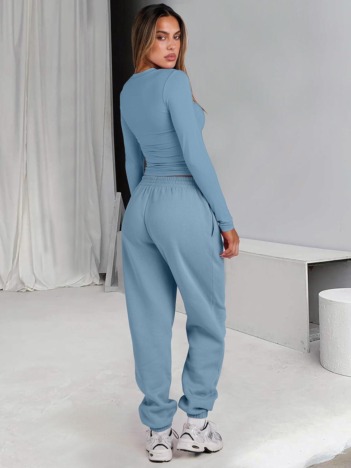 imageANRABESS Womens 2 Piece Sweatsuits Long Sleeve Tight Shirt Tops Joggers Fleece Sweatpants Sets 2025 Fall Sweat Lounge OutfitsGray Blue