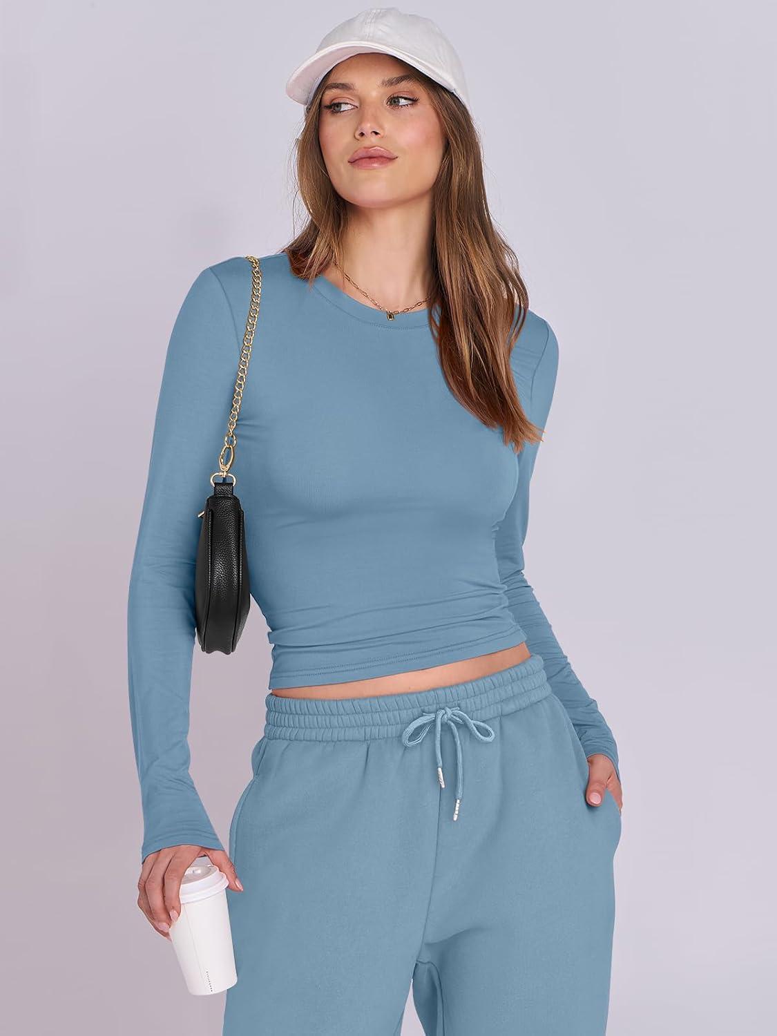 imageANRABESS Womens 2 Piece Sweatsuits Long Sleeve Tight Shirt Tops Joggers Fleece Sweatpants Sets 2025 Fall Sweat Lounge OutfitsGray Blue