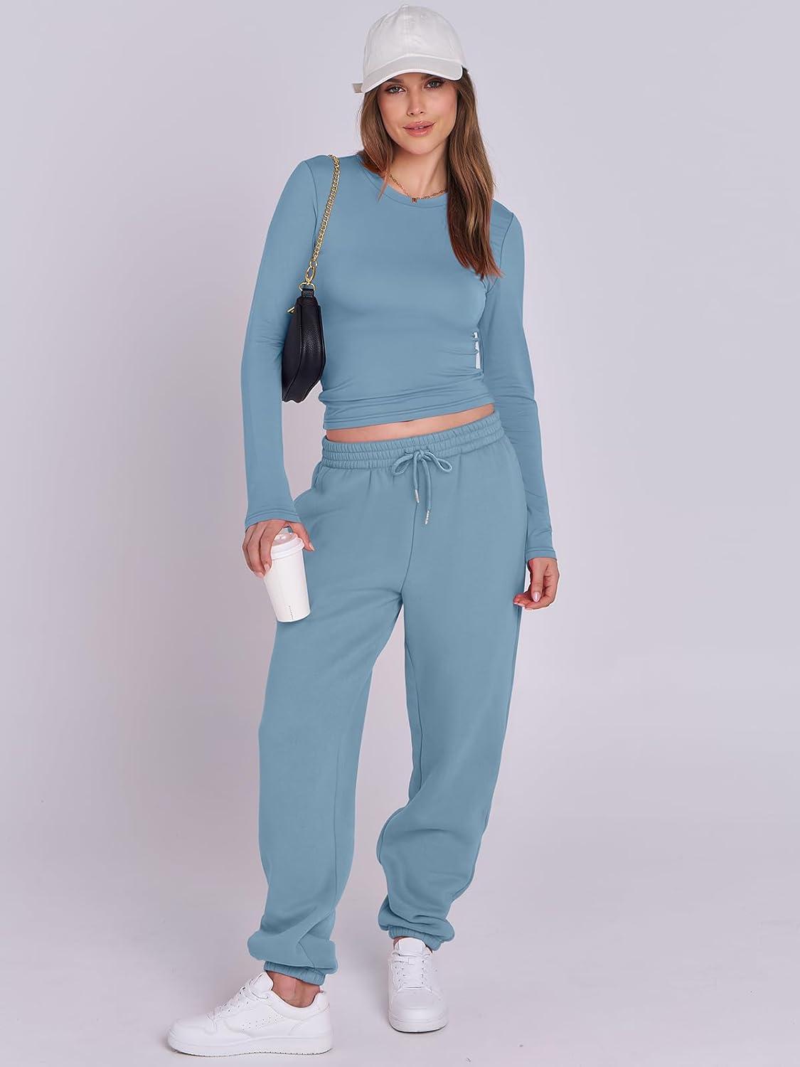 imageANRABESS Womens 2 Piece Sweatsuits Long Sleeve Tight Shirt Tops Joggers Fleece Sweatpants Sets 2025 Fall Sweat Lounge OutfitsGray Blue