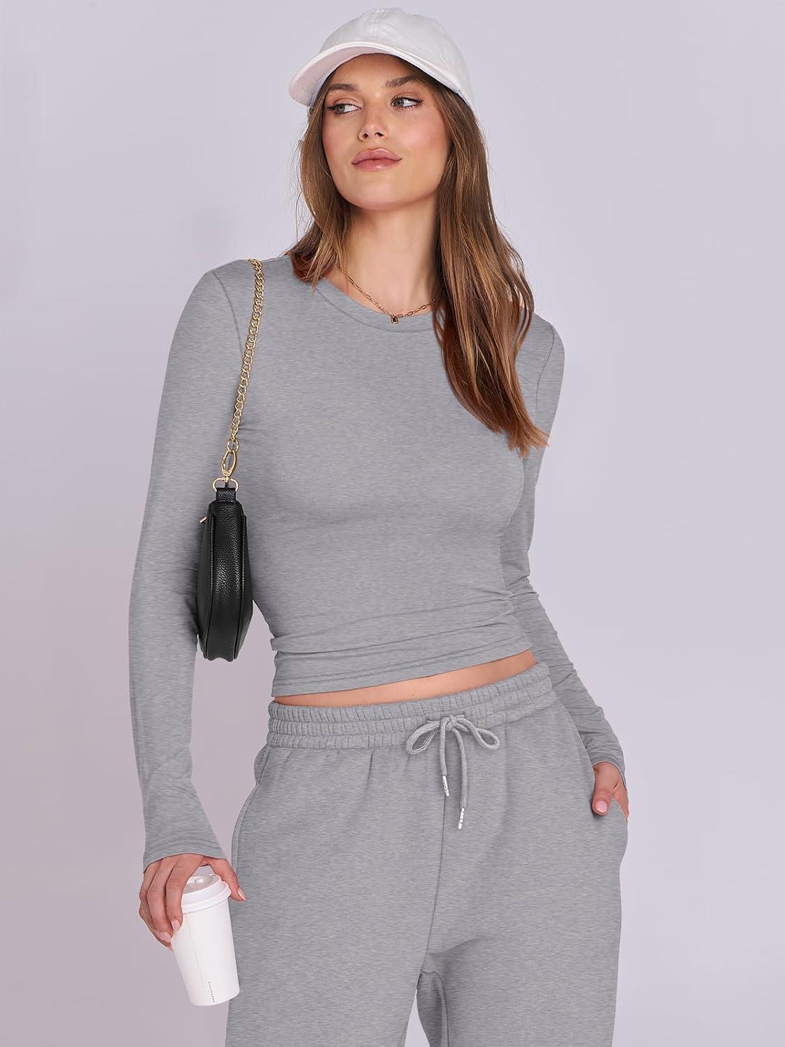 imageANRABESS Womens 2 Piece Sweatsuits Long Sleeve Tight Shirt Tops Joggers Fleece Sweatpants Sets 2025 Fall Sweat Lounge OutfitsGrey