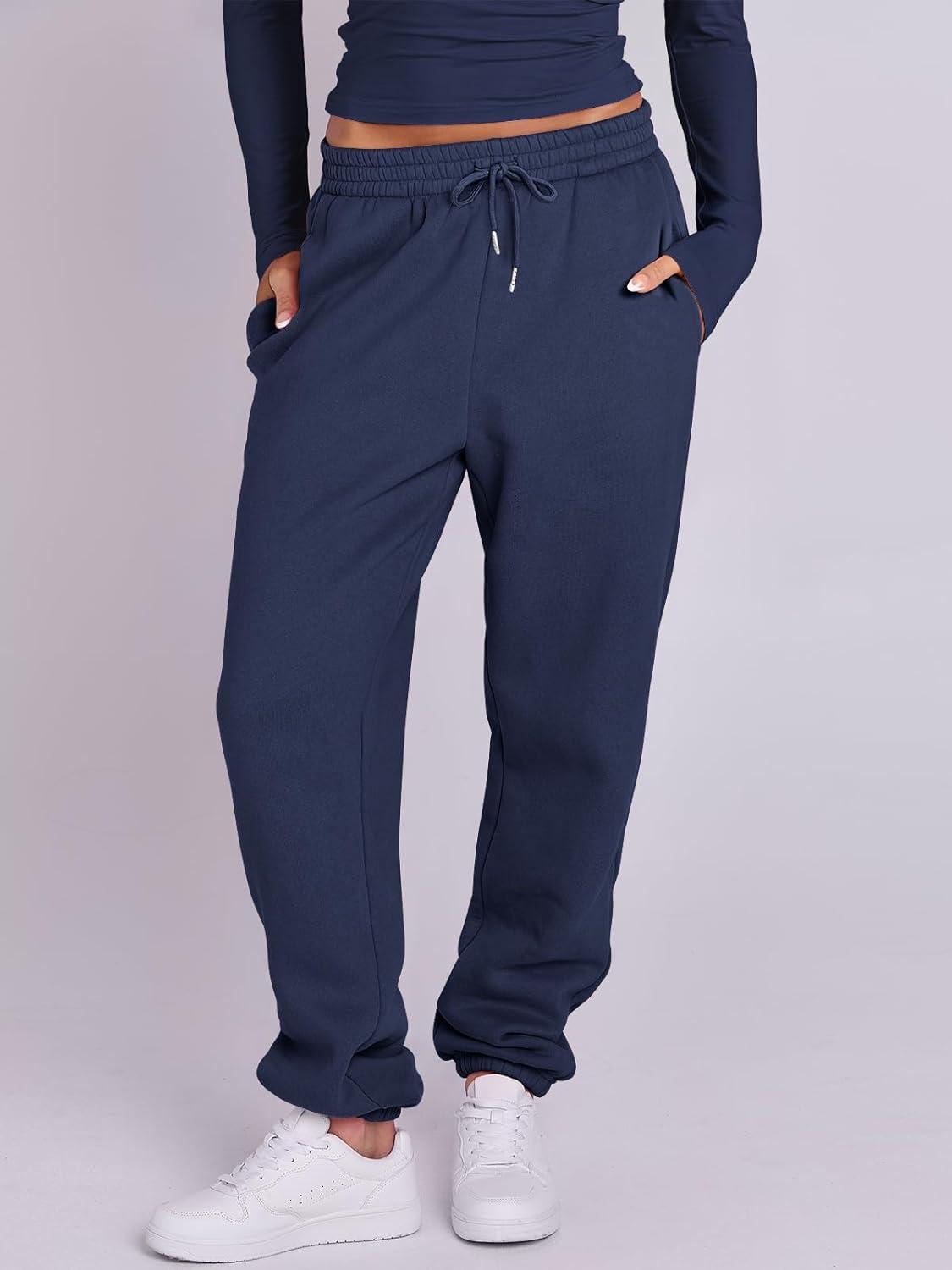 imageANRABESS Womens 2 Piece Sweatsuits Long Sleeve Tight Shirt Tops Joggers Fleece Sweatpants Sets 2025 Fall Sweat Lounge OutfitsNavy Blue